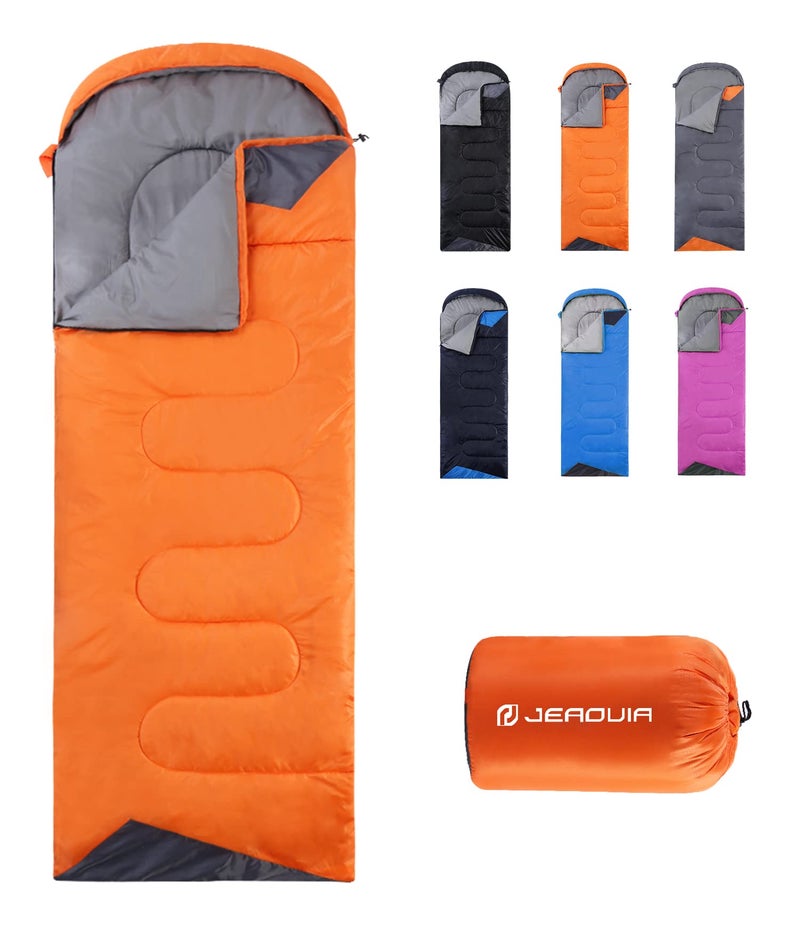 JEAOUIA Sleeping Bags for Adults Women Backpacking Lightweight Waterproof- Summer Weather Sleeping Bag for Girls Warm Camping Hiking Outdoor Travel Hunting with Compression Bag(Orange) - Image 1